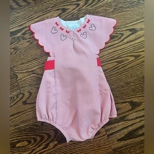Pink Striped Kids One Piece with Red Accents